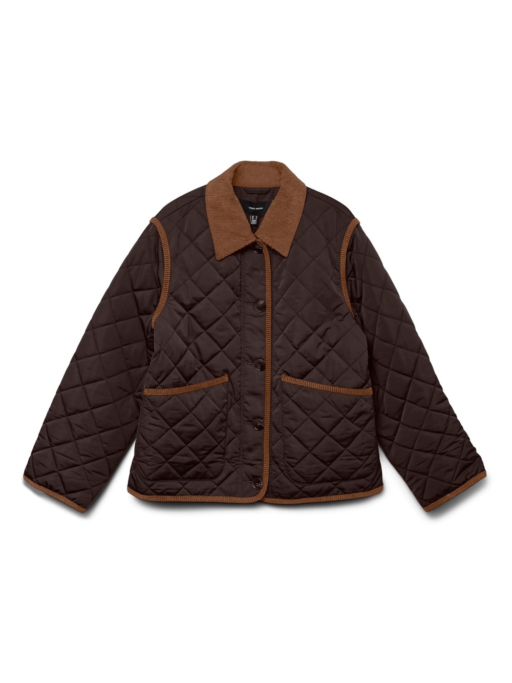 Vero Moda Chocolate Brown Quilted Puffer Jacket with Tan Trim